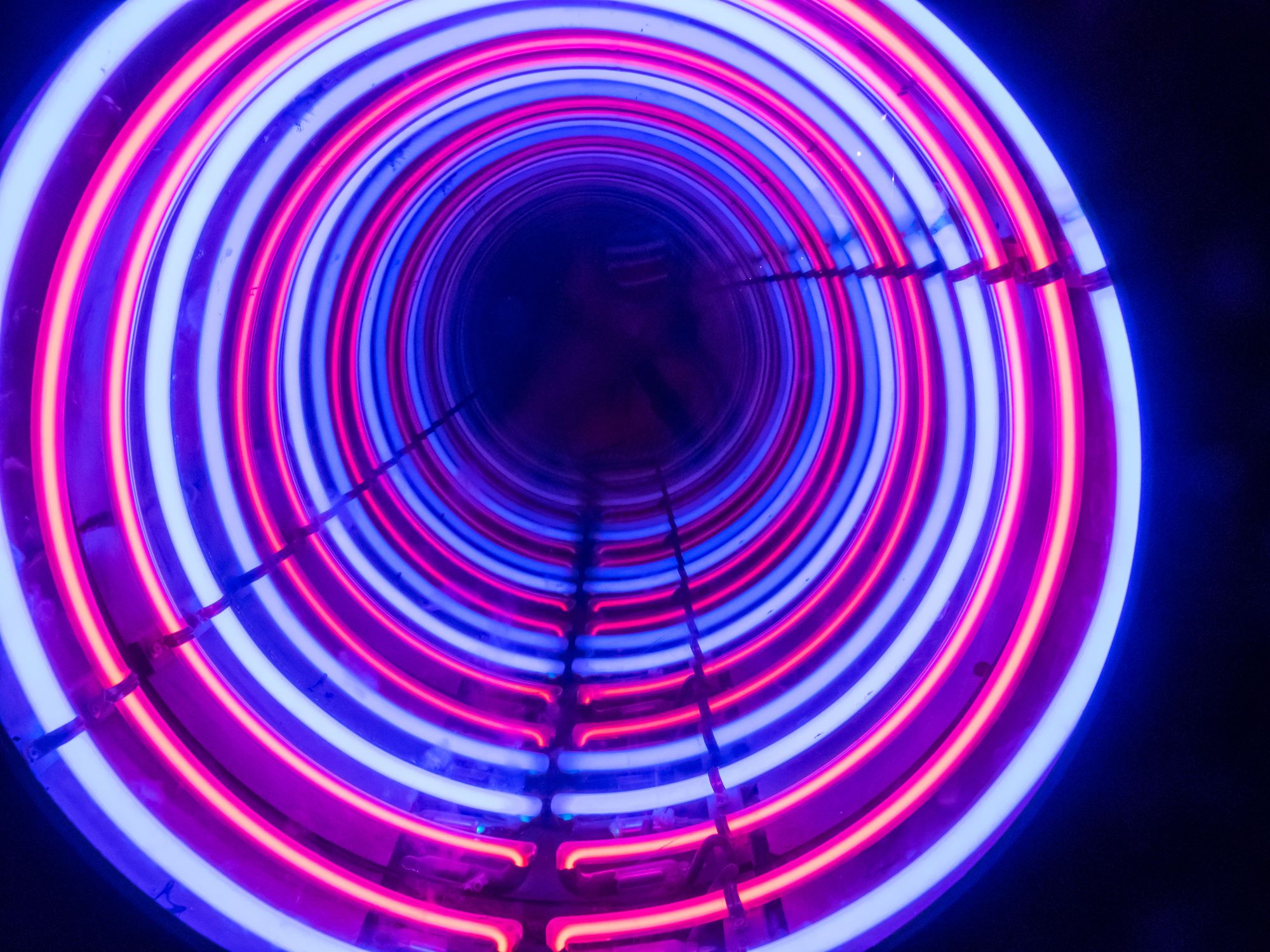 Neon light tunnel at camera obscura