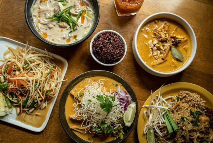 A spread of vegan Thai food