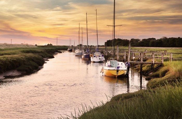 Boats lined up on the river at Gibraltar Point