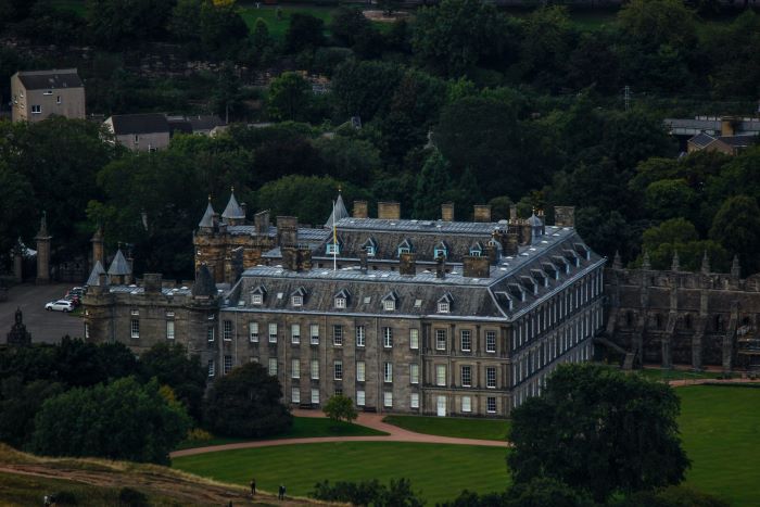 View of the Palace of Holyroodhouse from above.