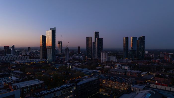 Manchester city skyline at dusk