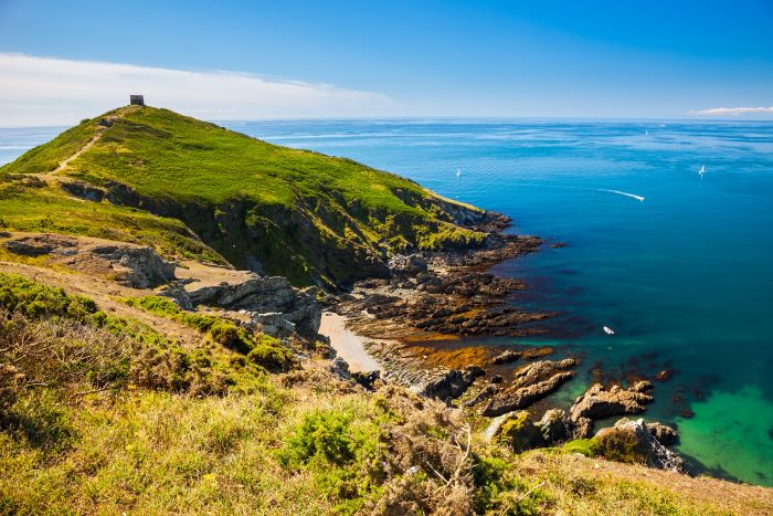 Rame Head at the start of Whitsand Bay as seen from the coast path.