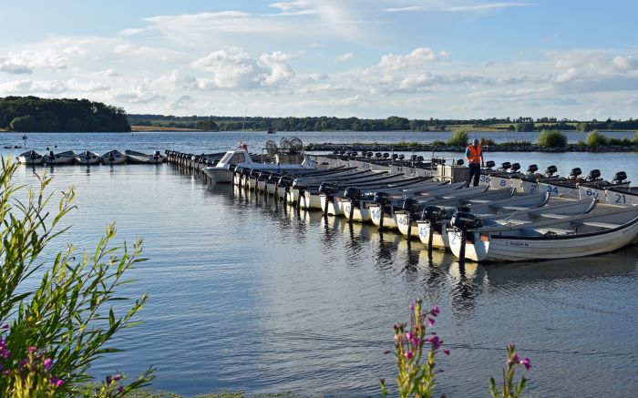 A row of motor boats at Rutland Water.