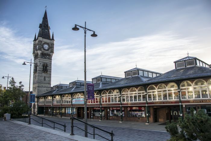 Darlington Covered Market on a summer evening.
