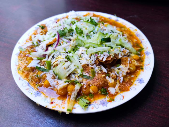 A plate of Chotpoti, South Asian street food