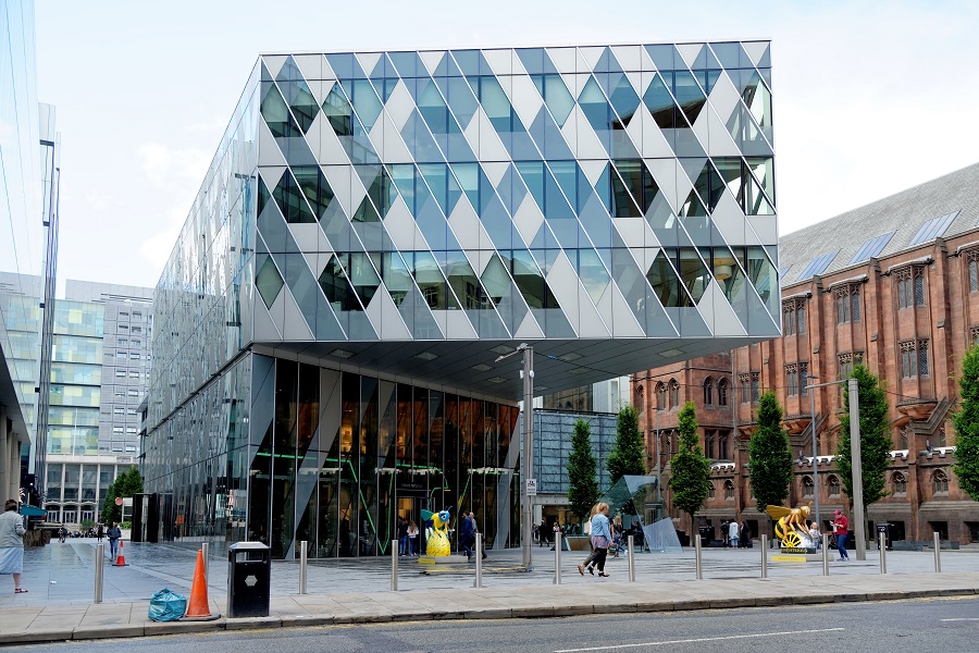 The modern glass building of Springfield shopping centre